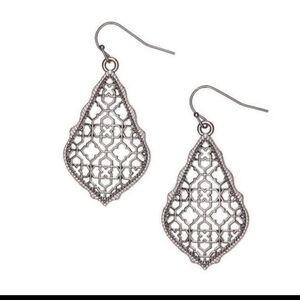 NEW Black and Silvertone Marakesh Filagree Tear Drop dangle Earrings